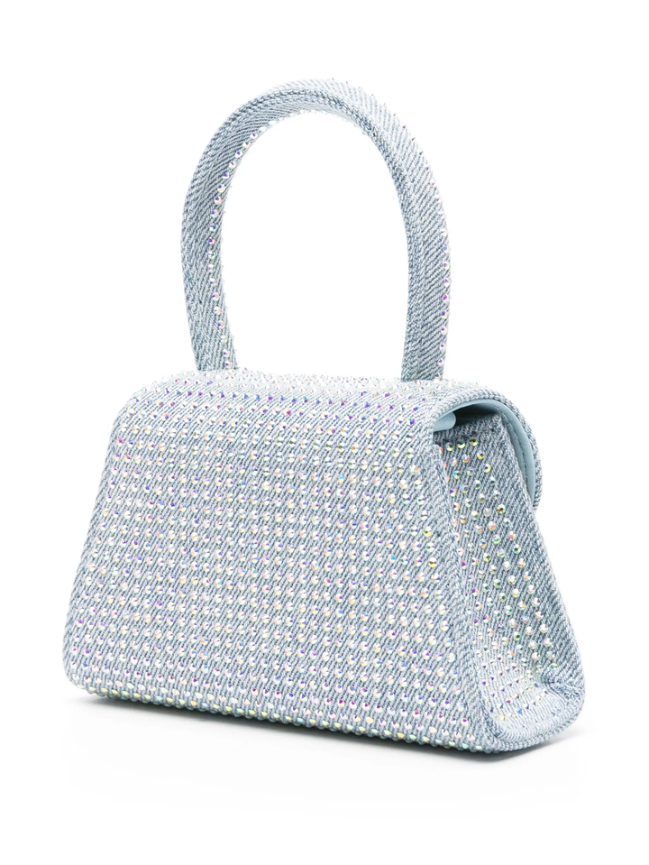 Blue Rhinestone Denim Micro Bow Bag