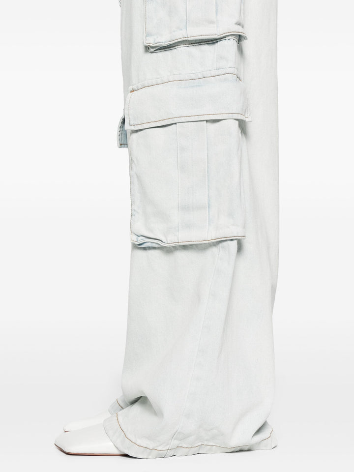 Bleach Wash Denim Cargo Jeans