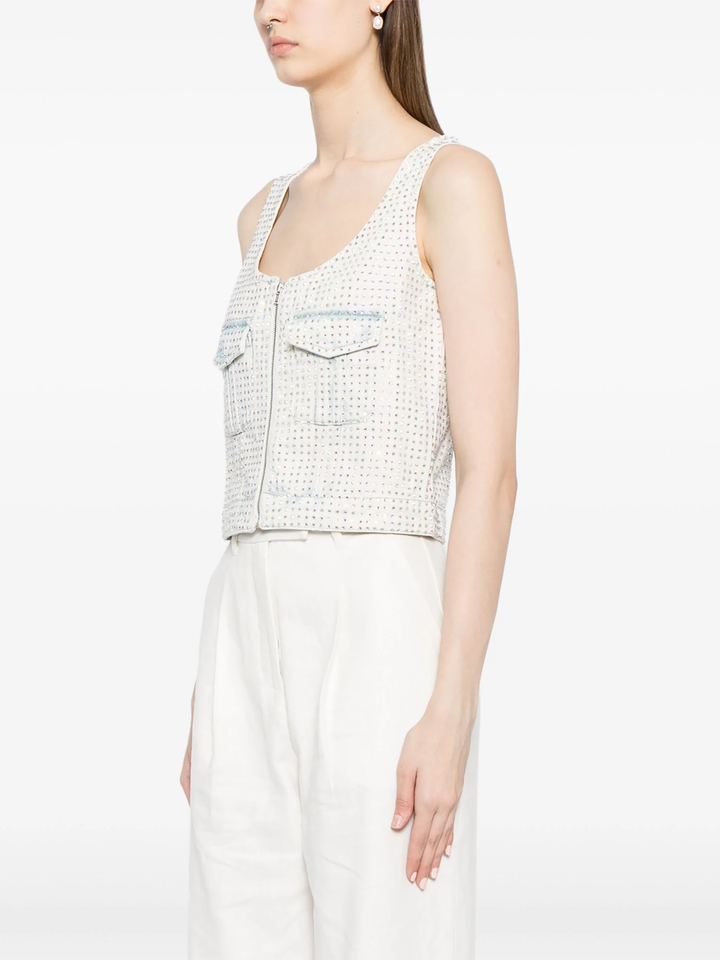 Rhinestone Denim Cargo Top