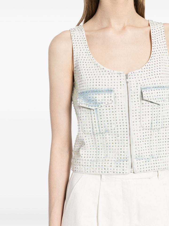 Rhinestone Denim Cargo Top