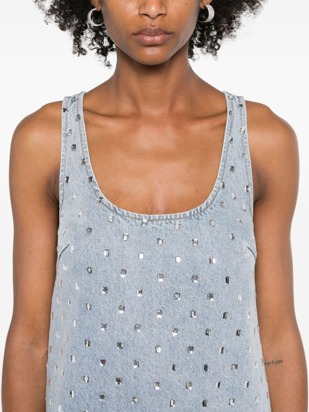 Square Rhinestone Denim Mini Dress