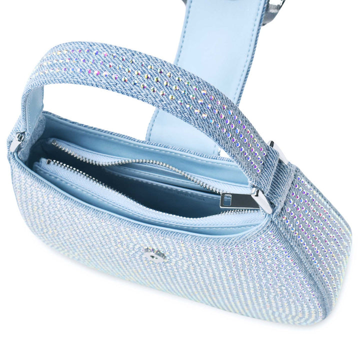 Blue Rhinestone Denim Cresent Bag
