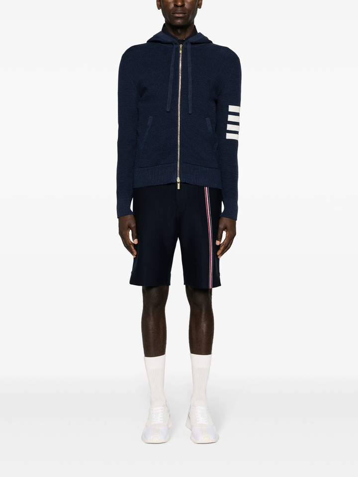 Linen Cotton 4-Bar Relaxed Fit Zip Up Hoodie Men