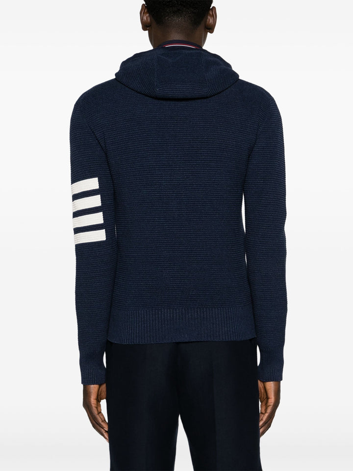 Linen Cotton 4-Bar Relaxed Fit Zip Up Hoodie Men