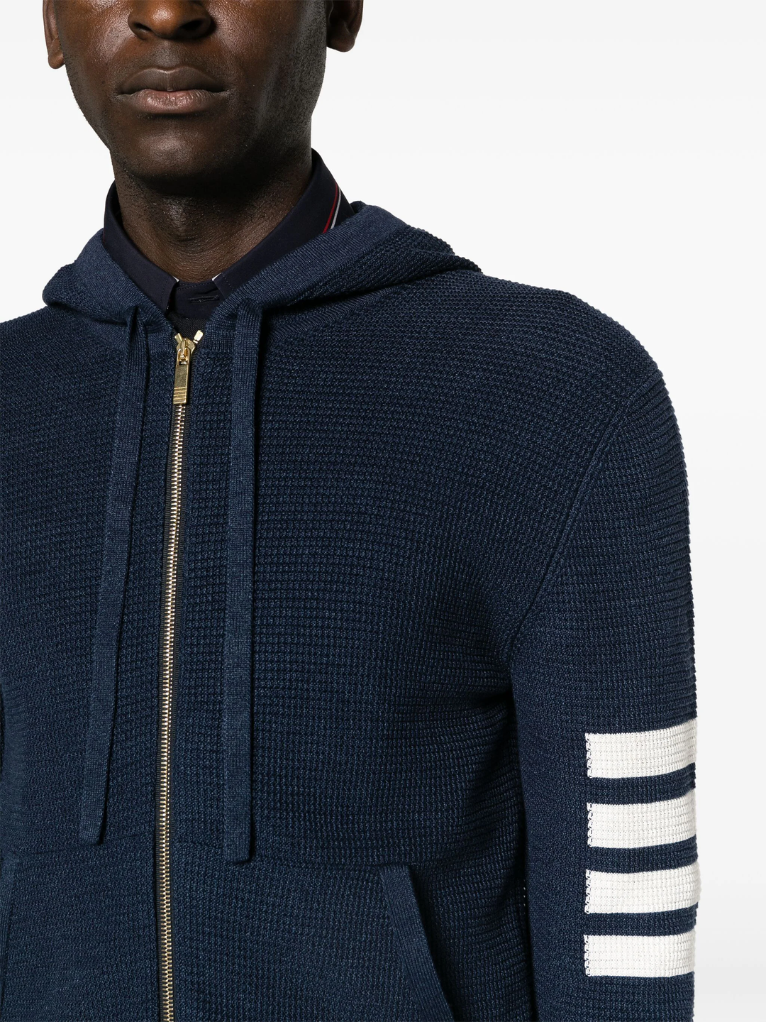 Linen Cotton 4-Bar Relaxed Fit Zip Up Hoodie Men