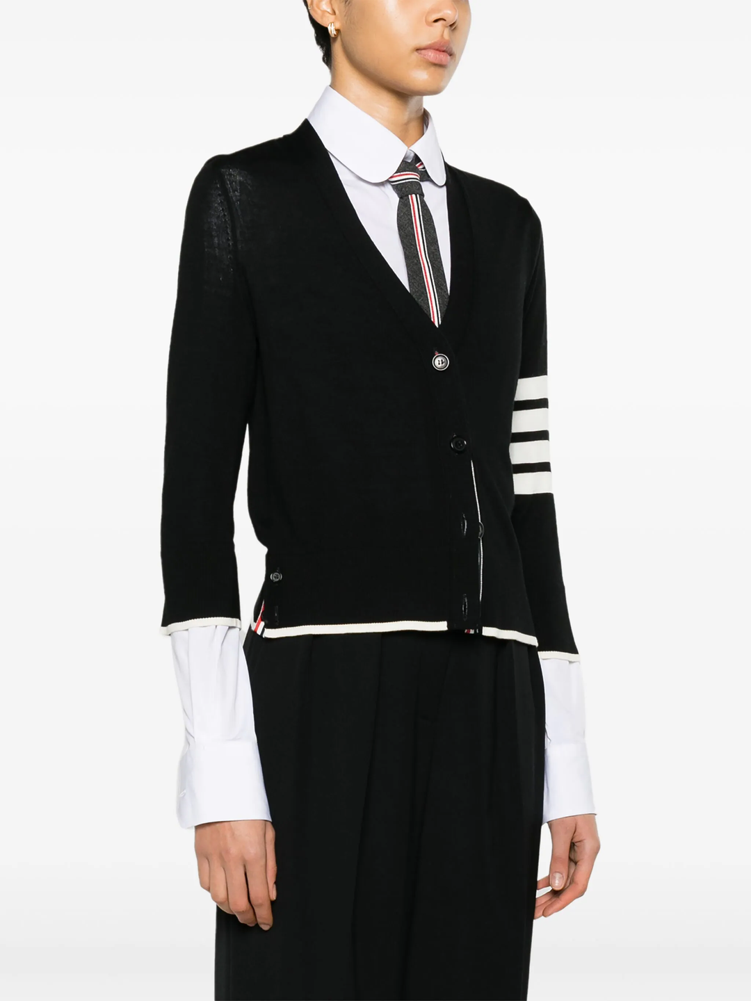 Fine Merino Wool 4-Bar Relaxed Fit Cardigan Women