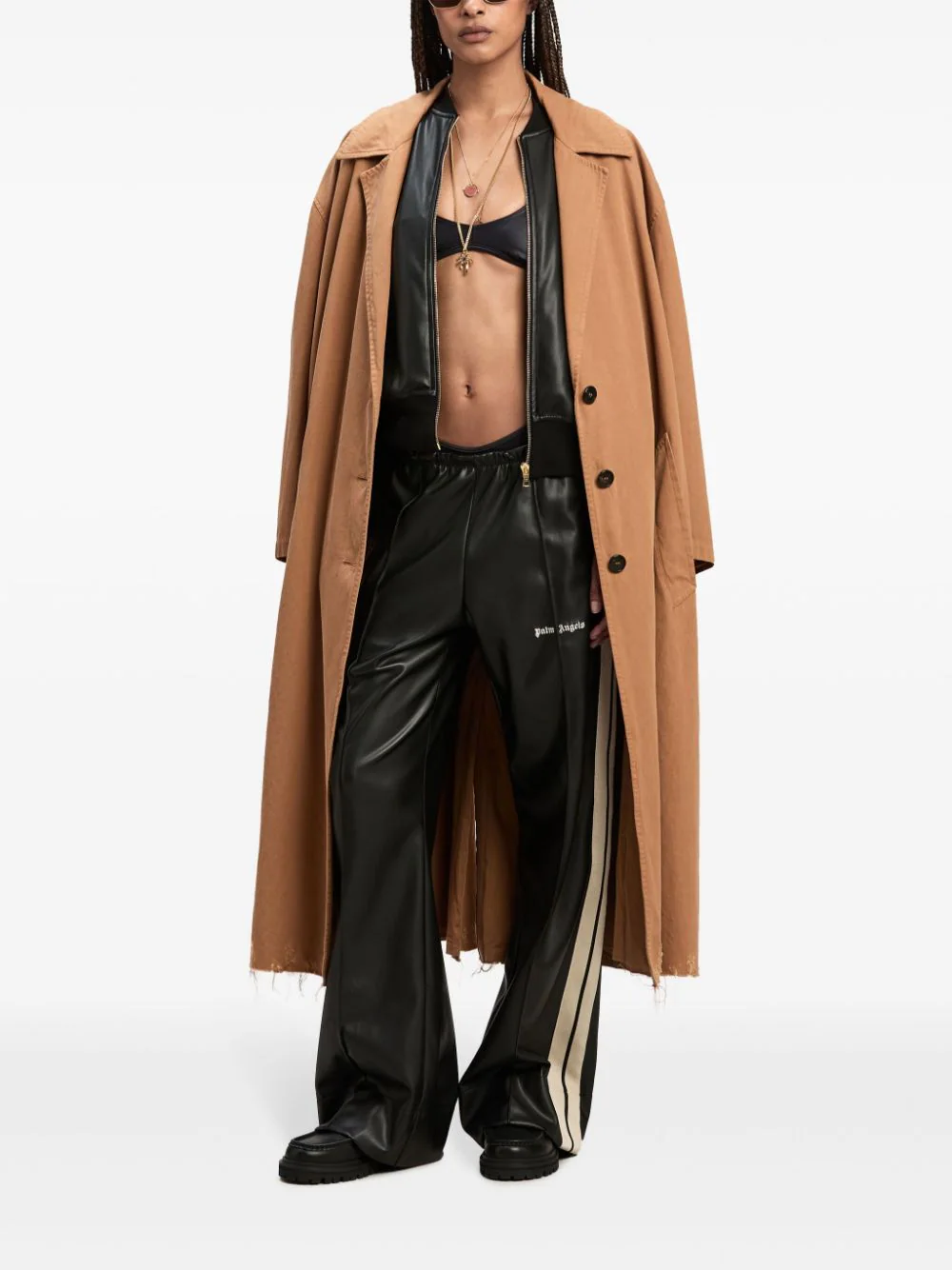 Leather Effect Track Loose Pants