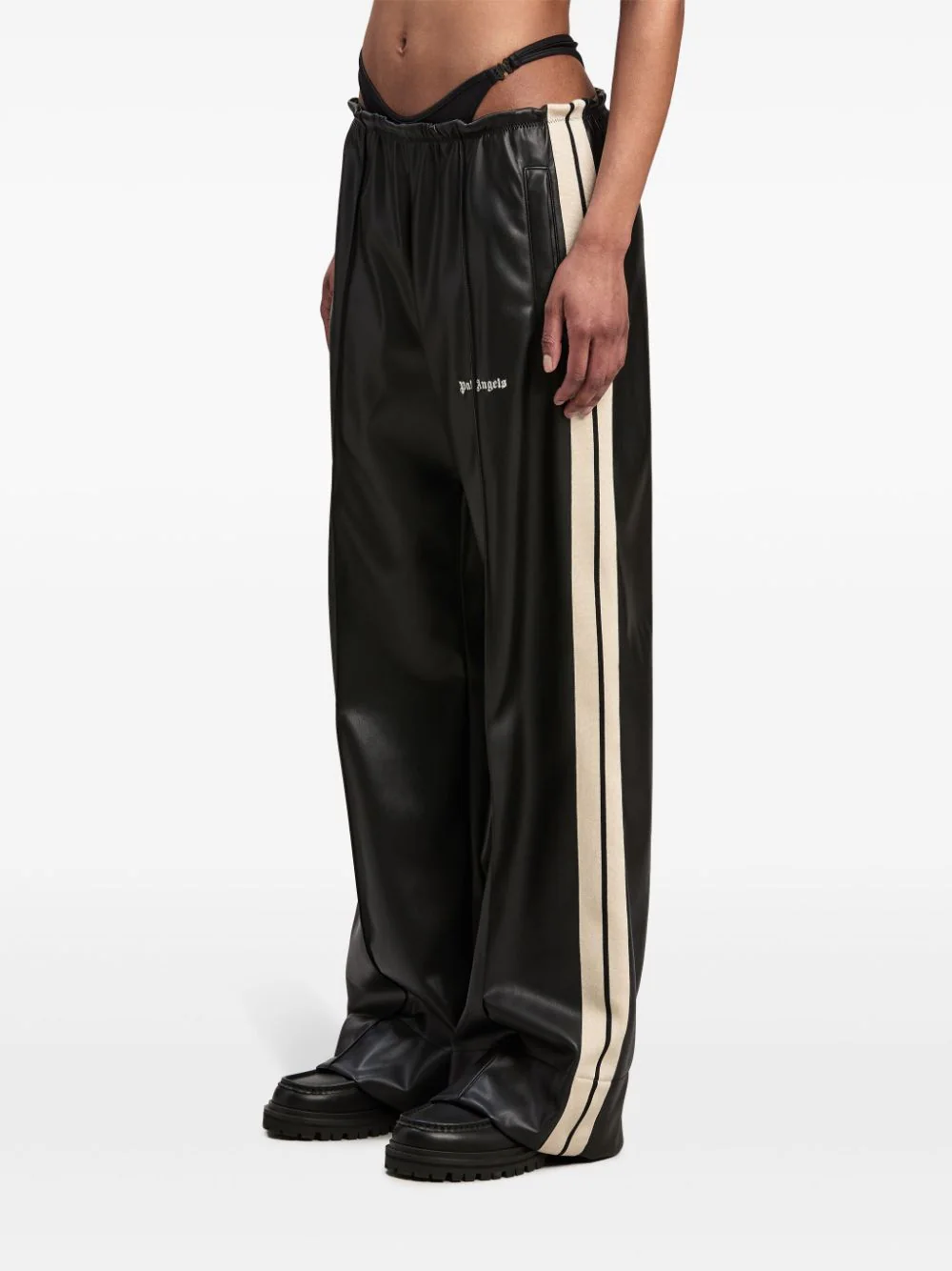 Leather Effect Track Loose Pants