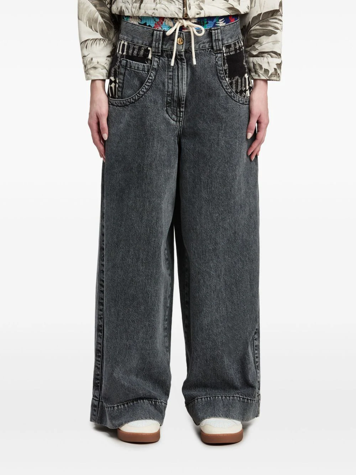 Check Monogram Wide Denim Pants