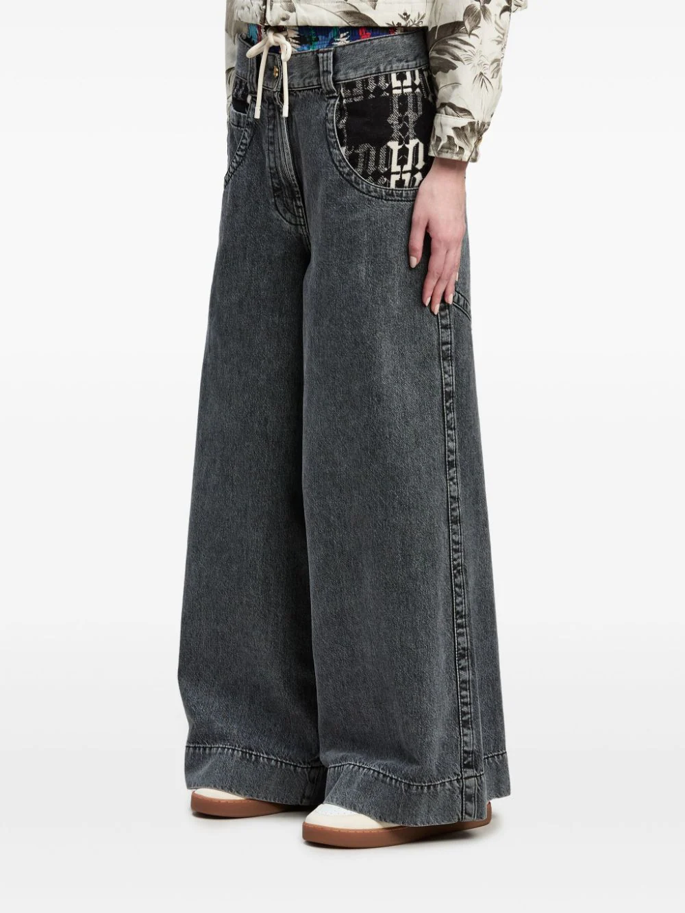 Check Monogram Wide Denim Pants