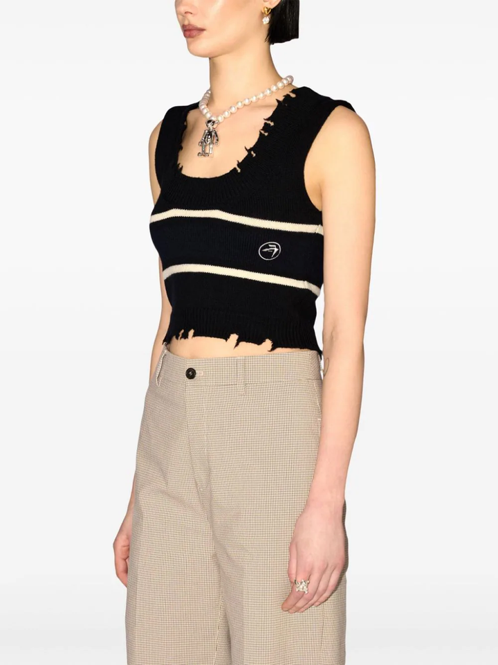 Destroyed Rib Round Neck Top