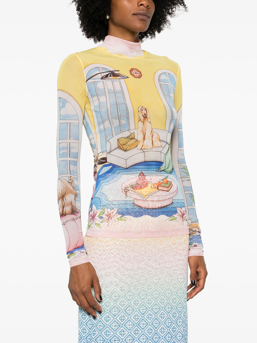 Womens Printed Mesh Top