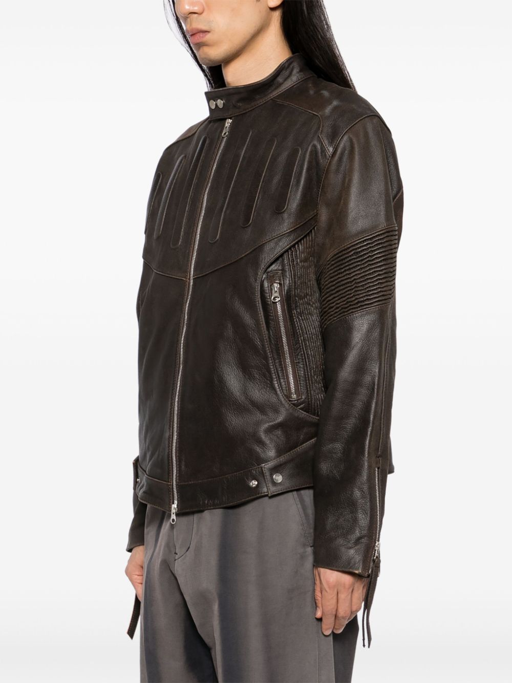 Embossed Leather Biker Jacket