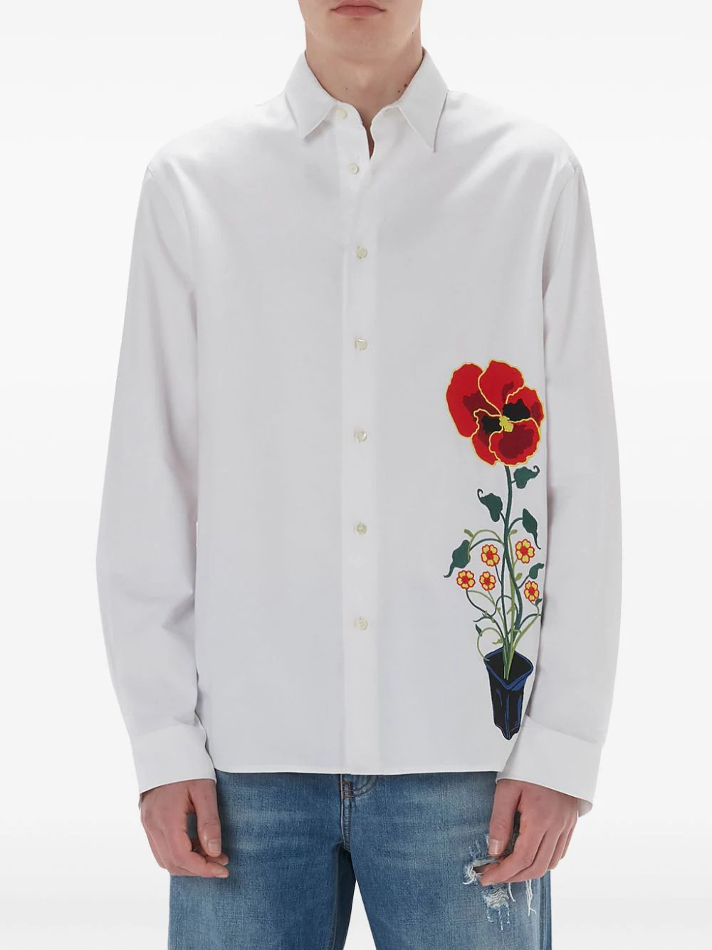 Embroidered Flower Pot Shirt