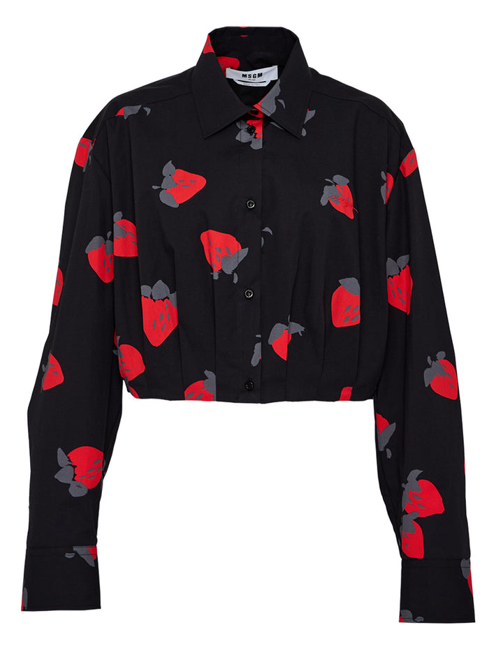 Strawberry Print Cropped Shirt