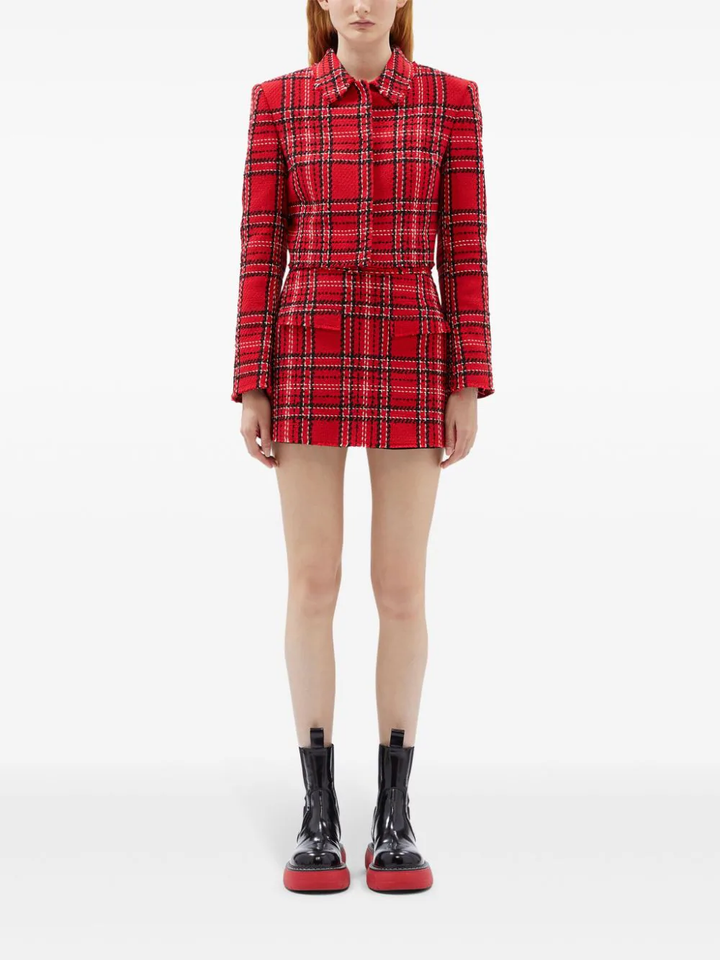 Red Checks Cropped Jacket