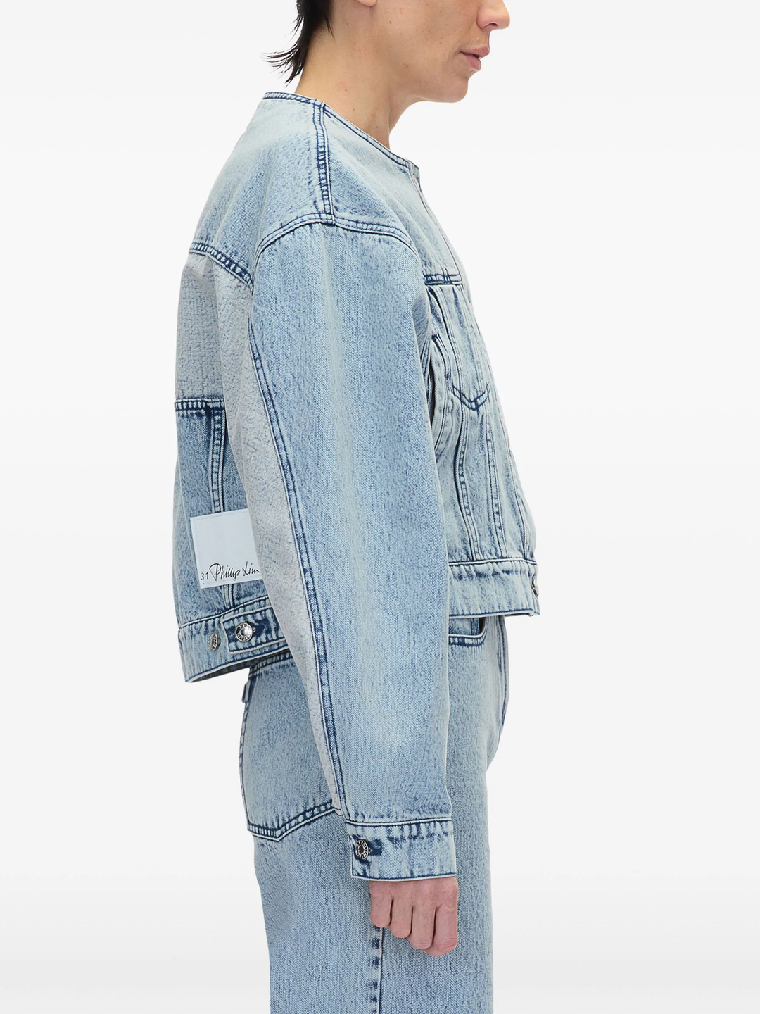 Collarless Cropped Denim Jacket