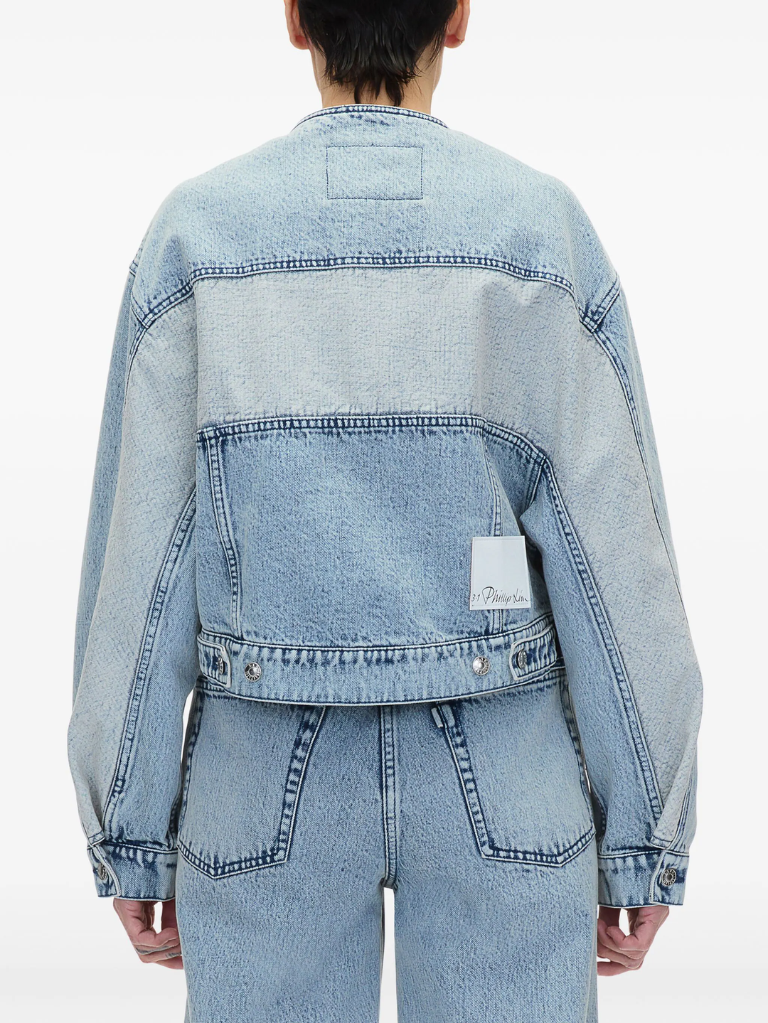 Collarless Cropped Denim Jacket