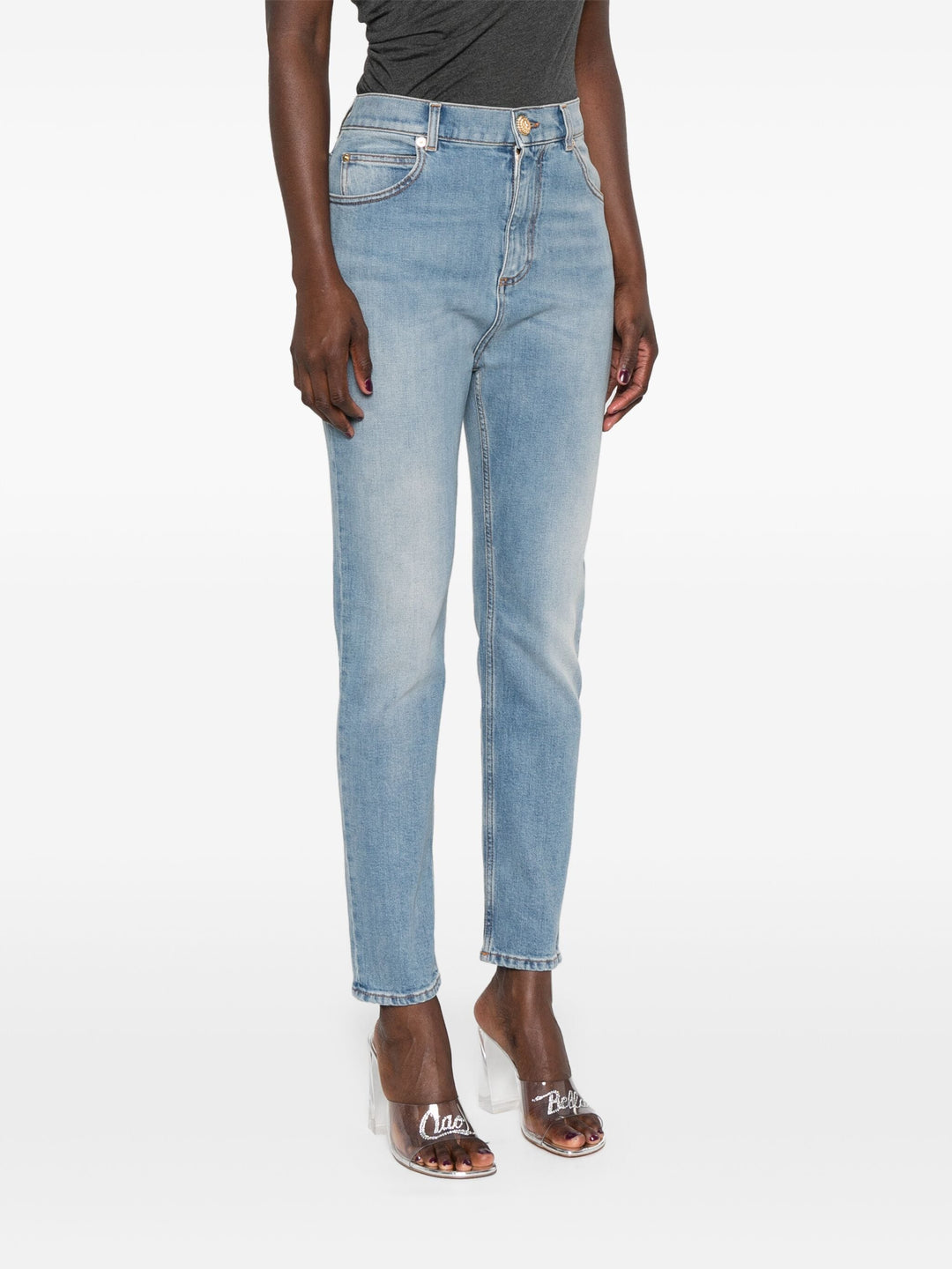 5 Pockets High Waist Light Blue Slim Denim