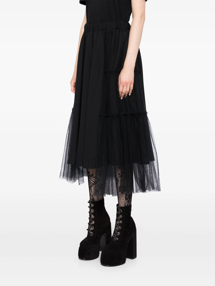 Wool Oxford Nylon Tulle Skirt