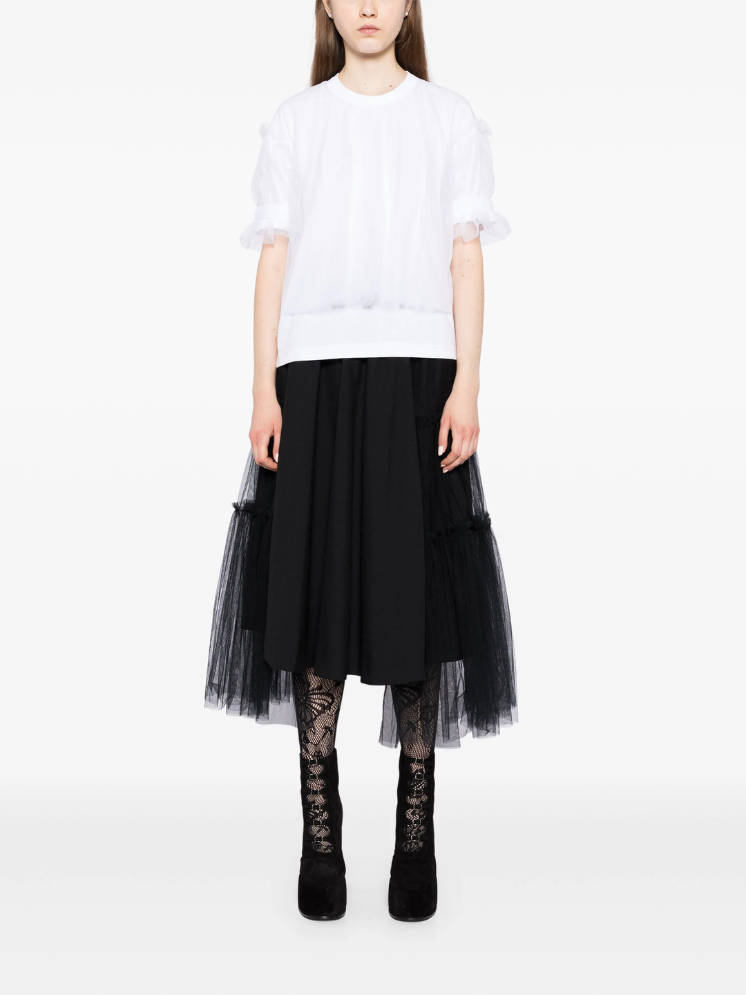 Cotton Ponte X Nylon Tulle Tee