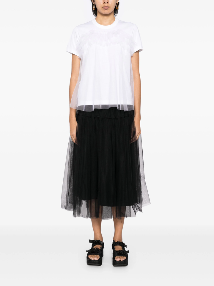 Cotton Ponte X Nylon Tulle T-Shirt