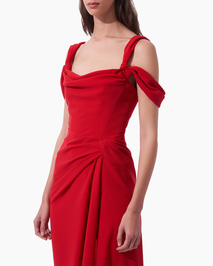Draped Off Shoulder Strap Gown