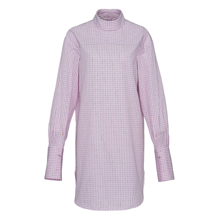 Highneck Grid Check Long Shirt