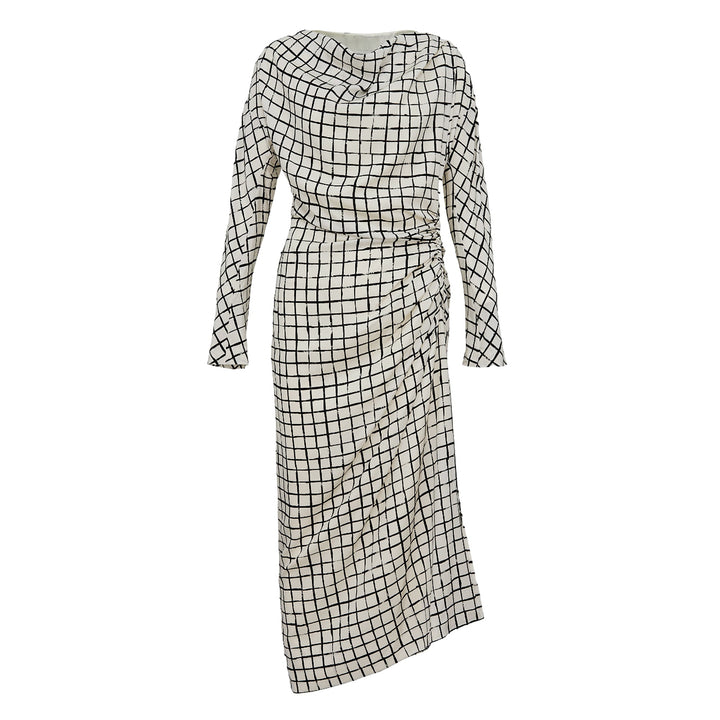 Side Drapes Grid Dress