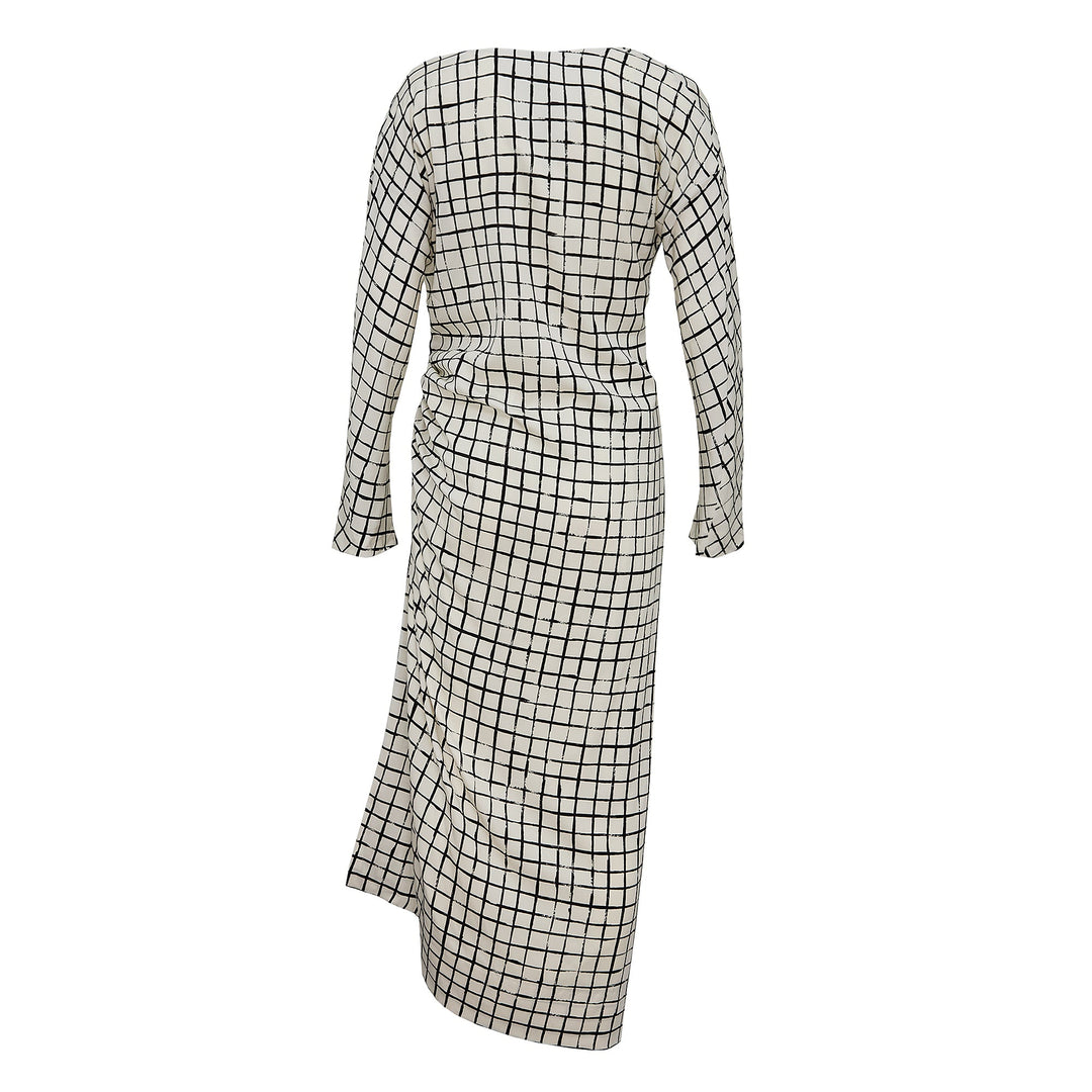 Side Drapes Grid Dress