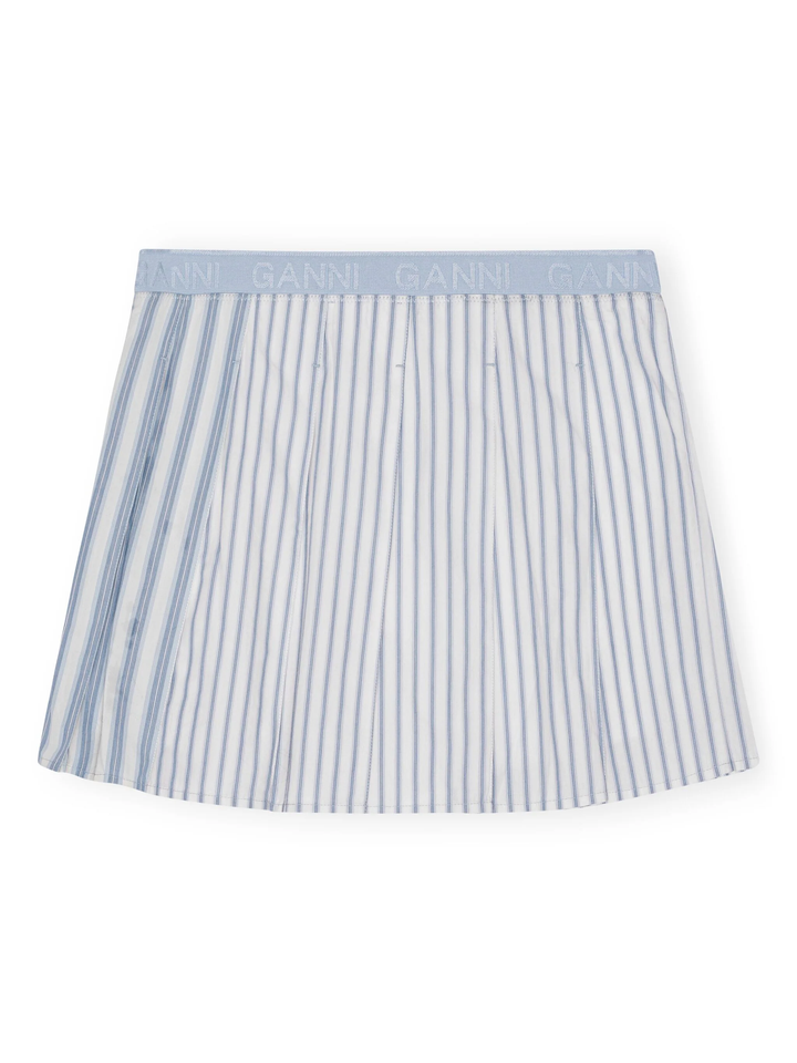 Stripe Cotton Pleated Mini Skirt