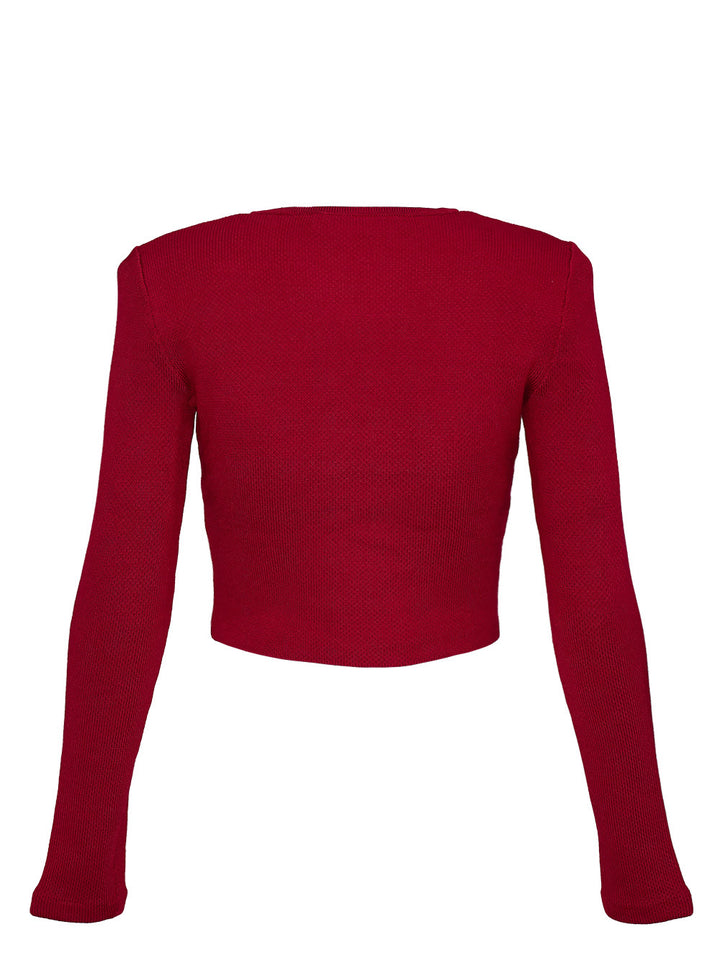 Red Knit Heart Buttoned Cardigan