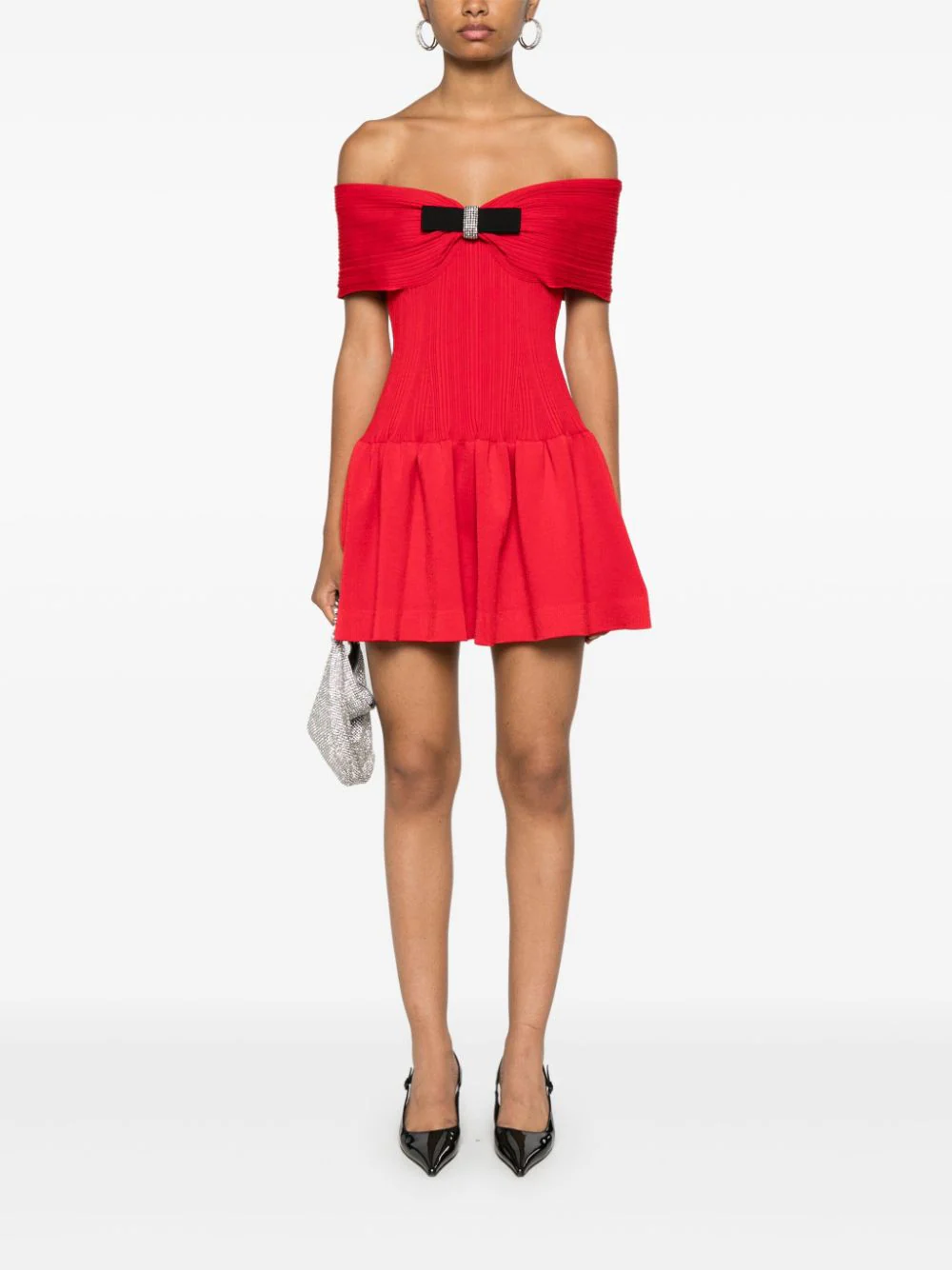 Red Knit Bow Mini Dress