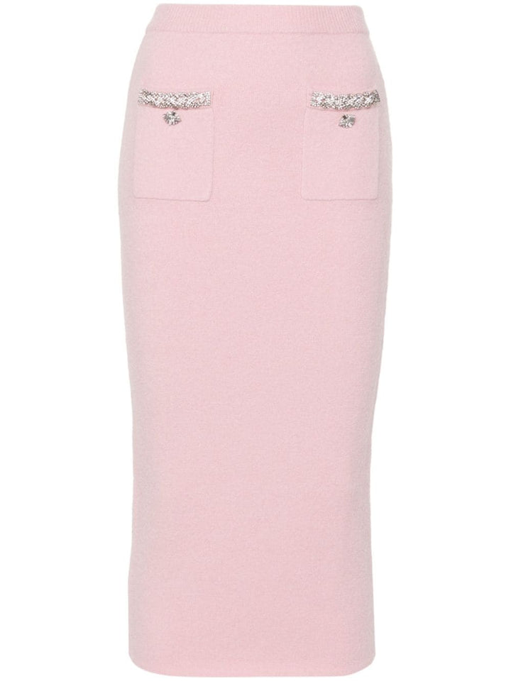 Pink Embellished Knit Midi Skirt