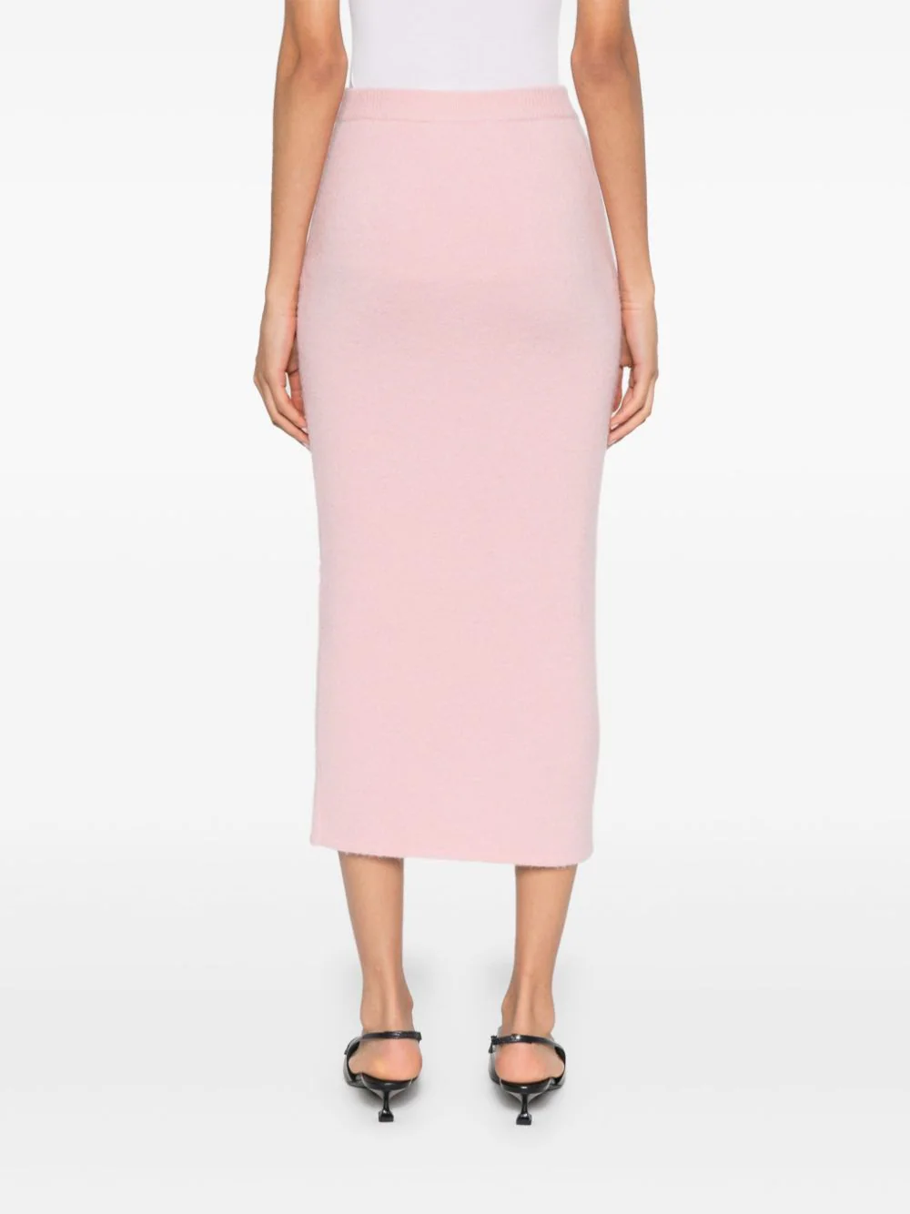 Pink Embellished Knit Midi Skirt