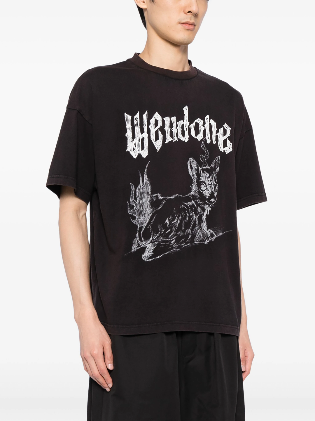 Black Print Bleached T-Shirt