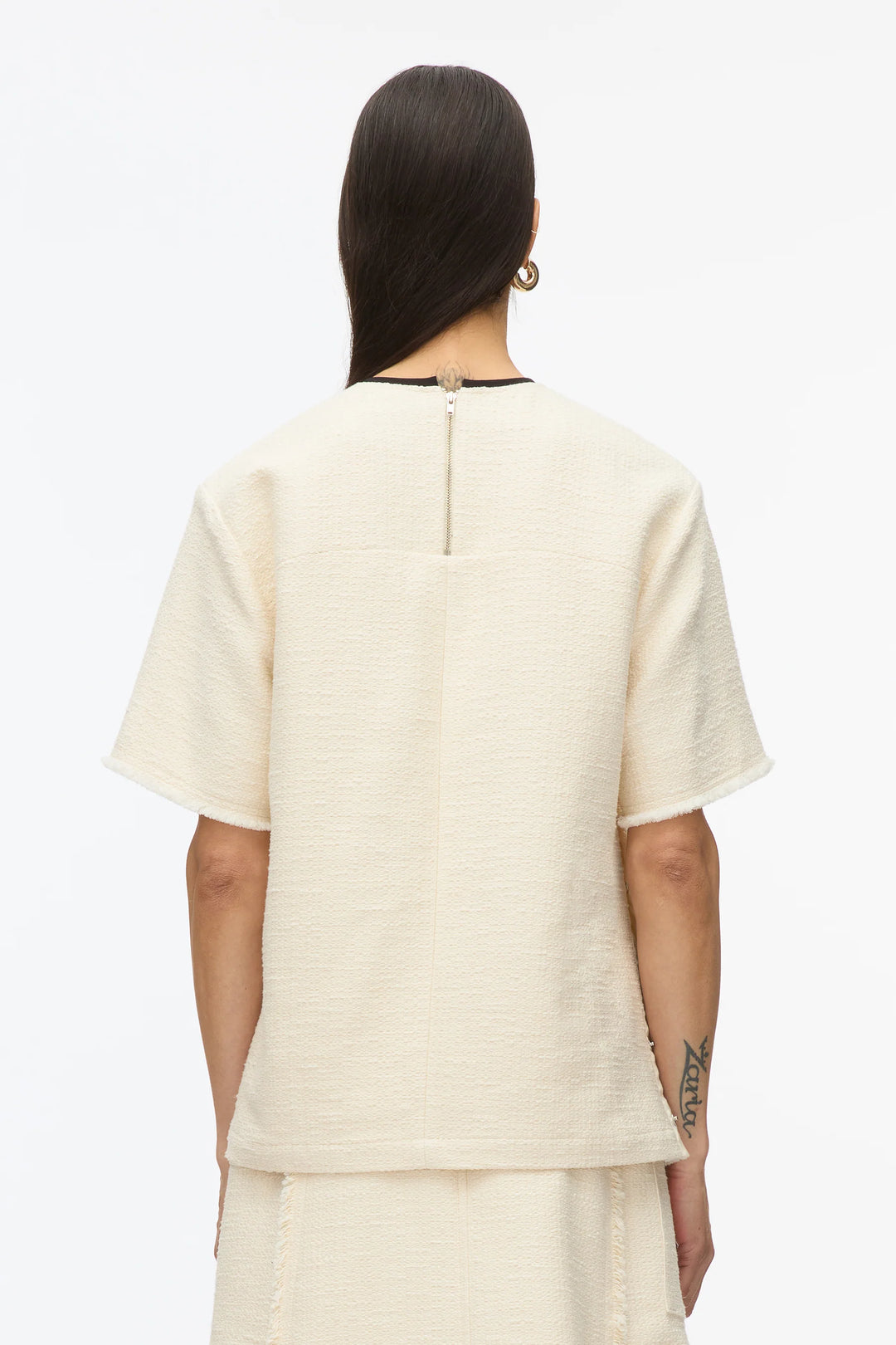 Tweed Boxy Tee With Faux Leather