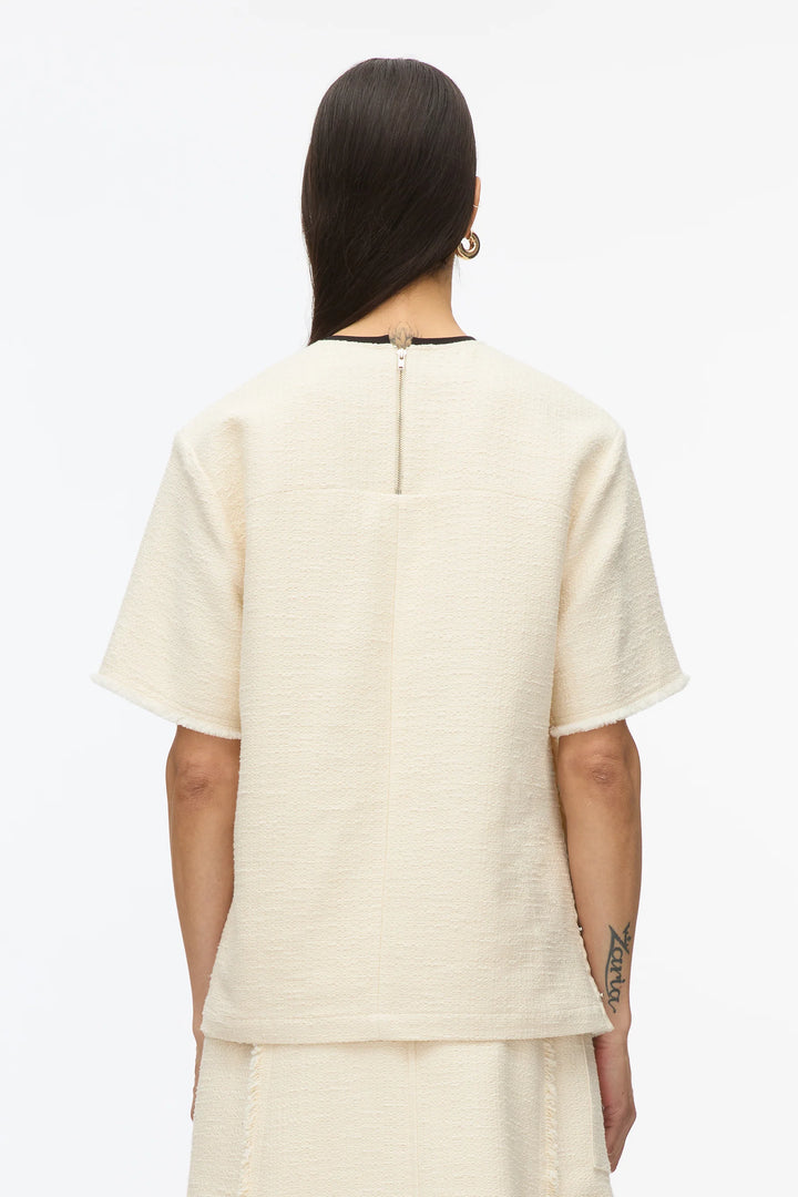 Tweed Boxy Tee With Faux Leather