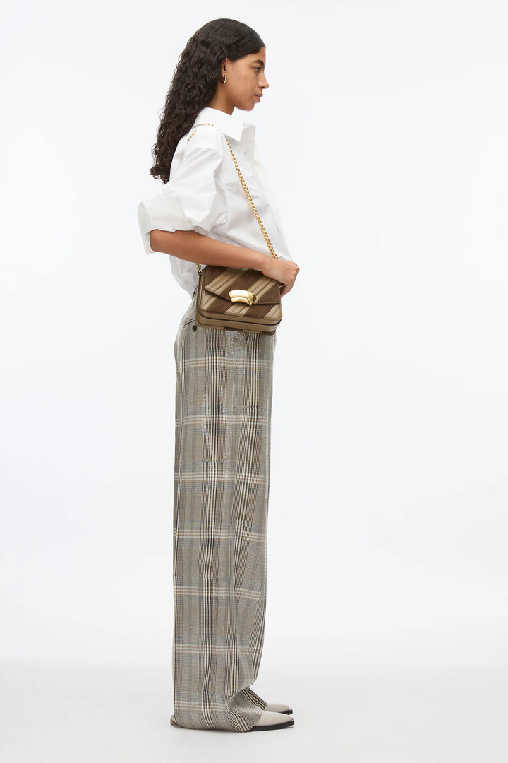 Sequin Plaid Flat Front Wide Leg Pants