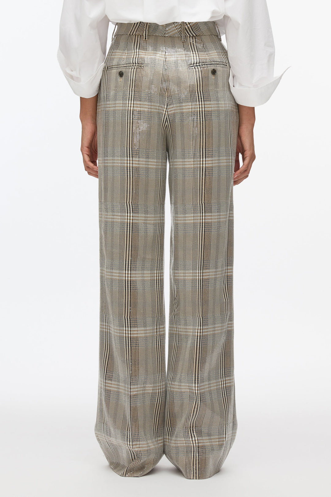 Sequin Plaid Flat Front Wide Leg Pants
