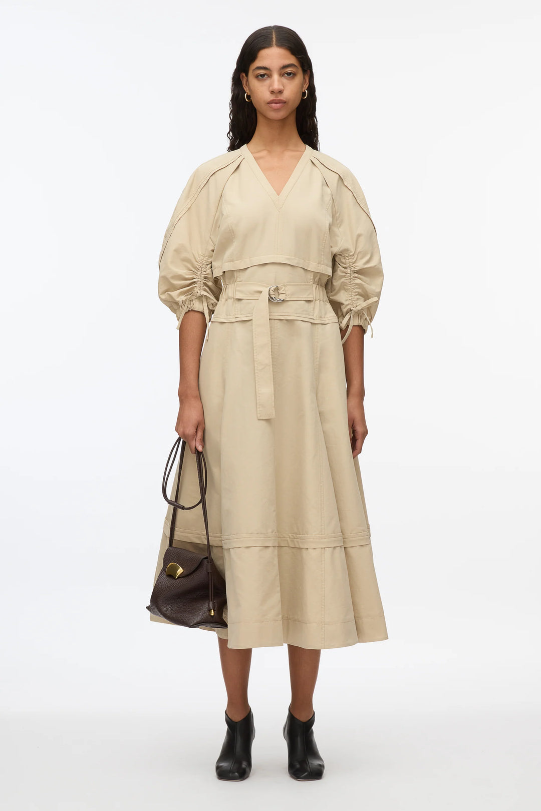 Cinched Sleeve V-Neck Dress