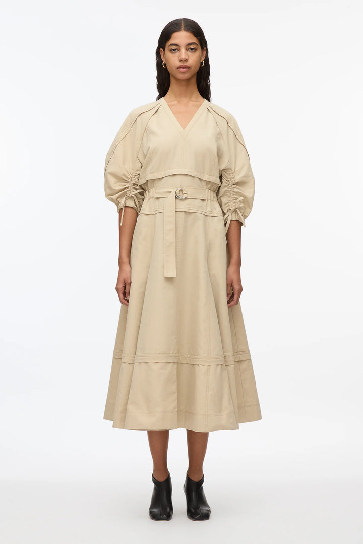Cinched Sleeve V-Neck Dress