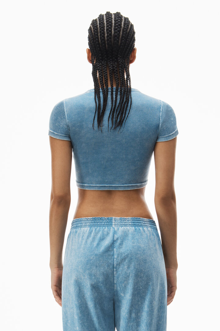 Cropped Short-Sleeve Baby Tee In Ribbed Cotton