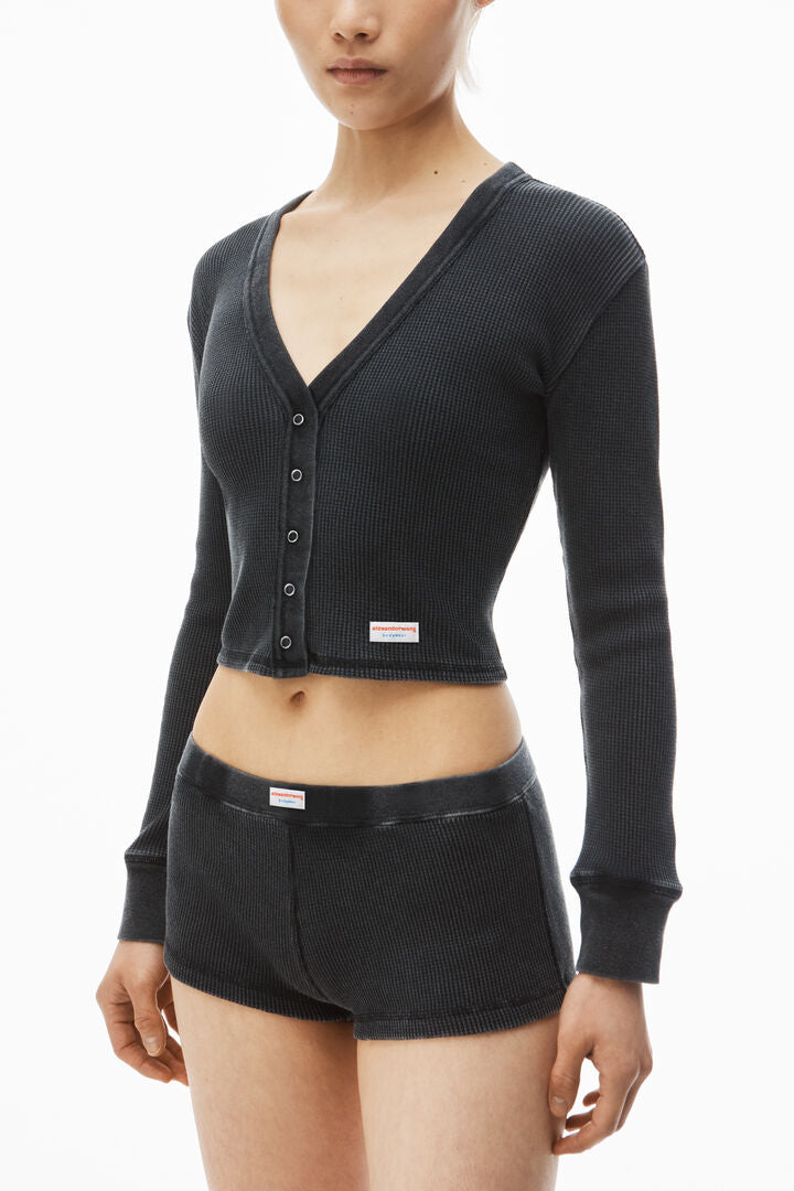 Cardigan In Waffle-Knit Cotton Stretch