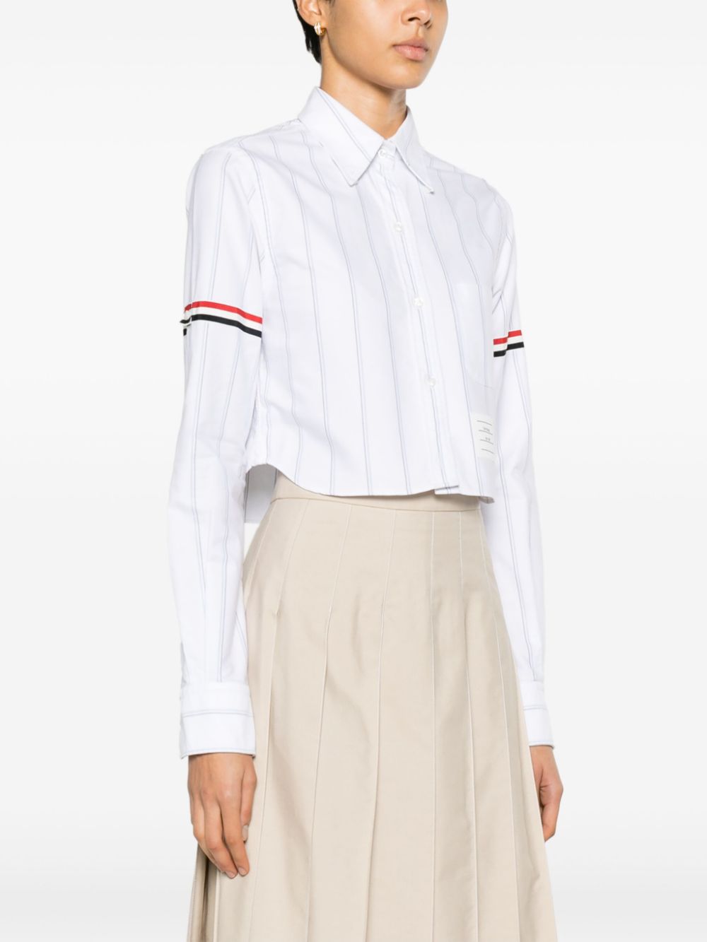 Stripe Oxford Armband Cropped Shirt Women