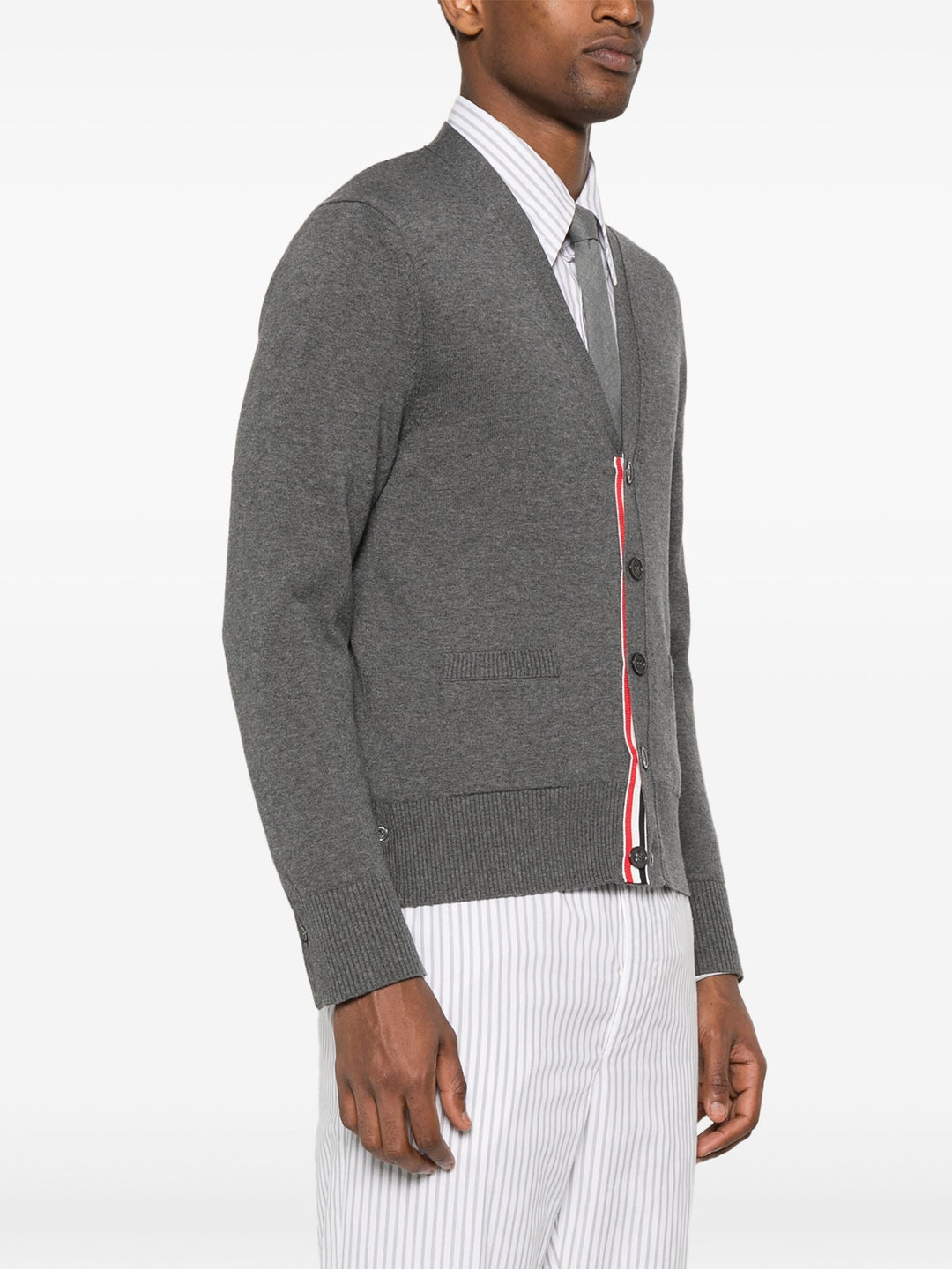 Cotton 4-Bar Relaxed Fit V Neck Cardigan Men