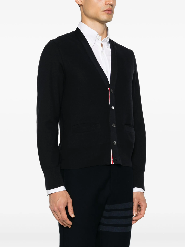 Silk Pique 4-Bar V Neck Cardigan Men