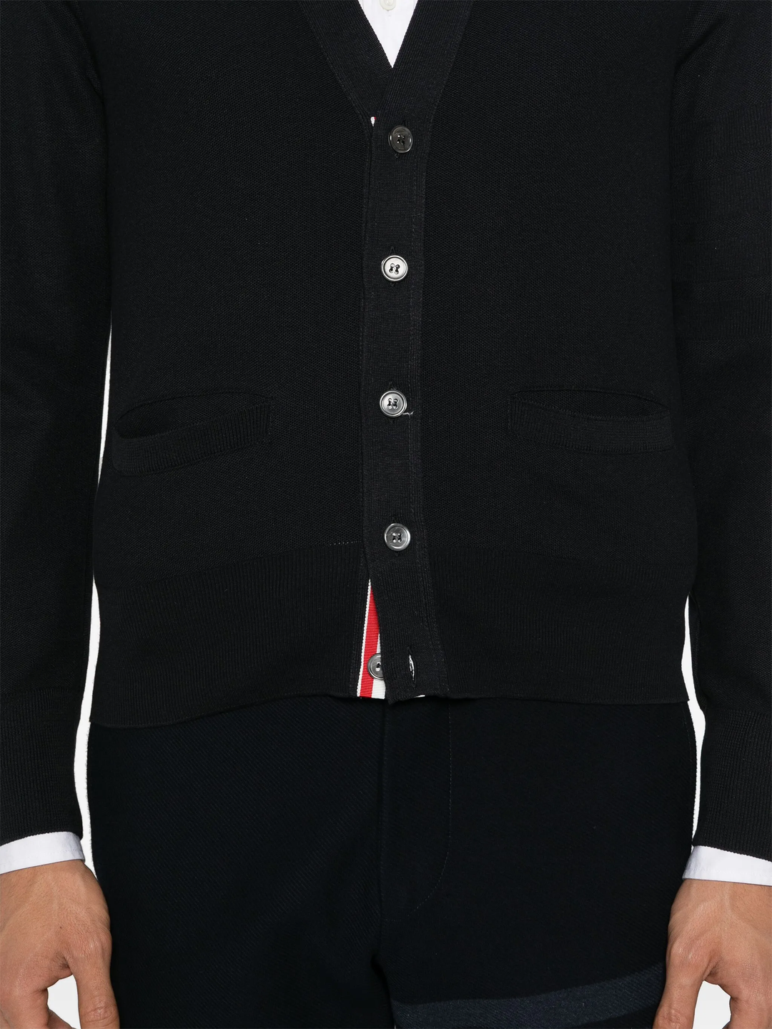 Silk Pique 4-Bar V Neck Cardigan Men