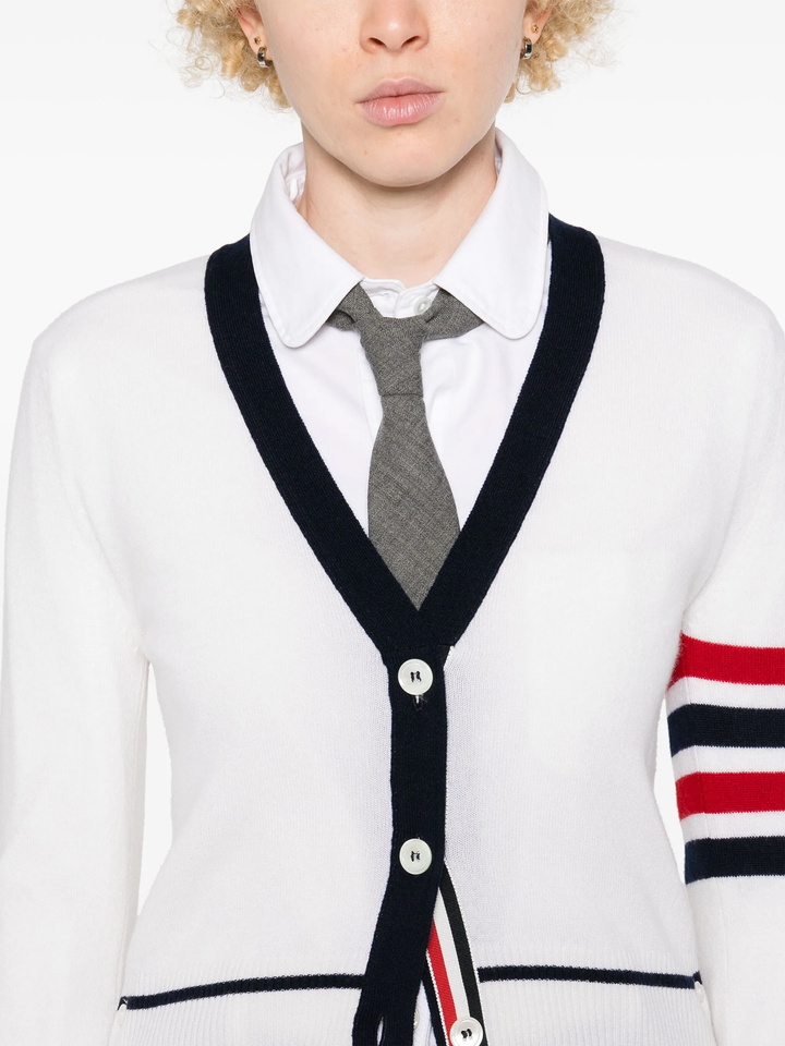 Classic Cashmere 4-Bar V Neck Cardigan Women