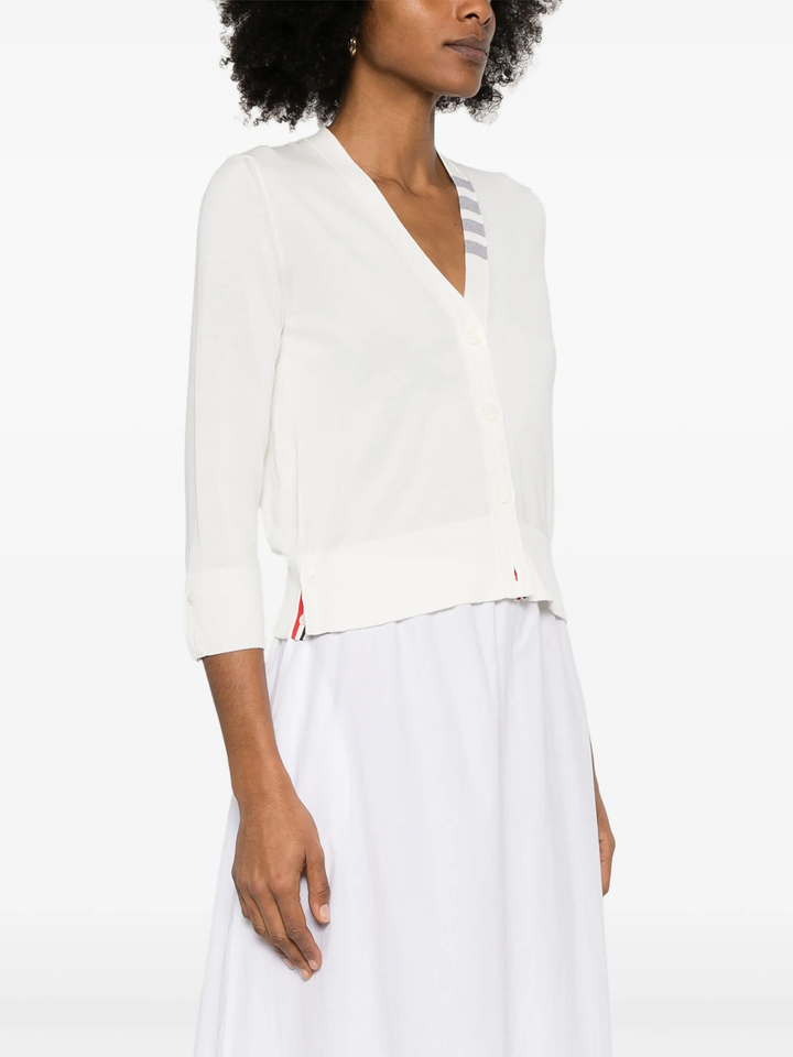 Cotton 4-Bar V Neck Cardigan Women